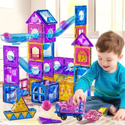 Imagem de Conjunto de construção de azulejos magnéticos PEADUCK 50PCS com Marbles Run