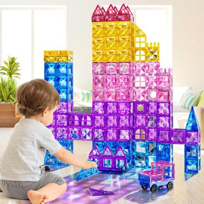 Imagem de Conjunto de construção de azulejos magnéticos PEADUCK 50PCS com Marbles Run