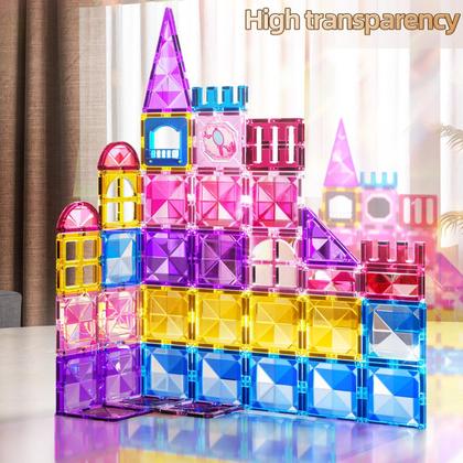 Imagem de Conjunto de construção de azulejos magnéticos PEADUCK 50PCS com Marbles Run