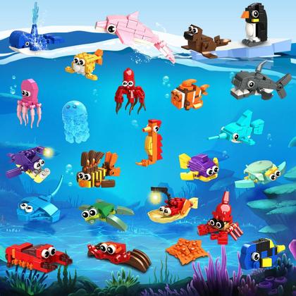 Imagem de Conjunto de construção HOGOKIDS 629 unidades de animais marinhos com 24 pacotes de 6 a 12 anos