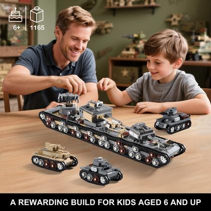 Conjunto de construção WW2 Army Tank Toys, 1165 peças, compatível