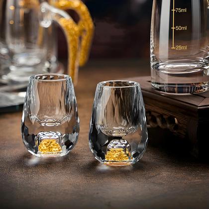 Imagem de Conjunto De Copos De Cristal Luxuoso Com Folha De Ouro Para Bebidas, 15ml, 1, 2, 4, 6 Peças,