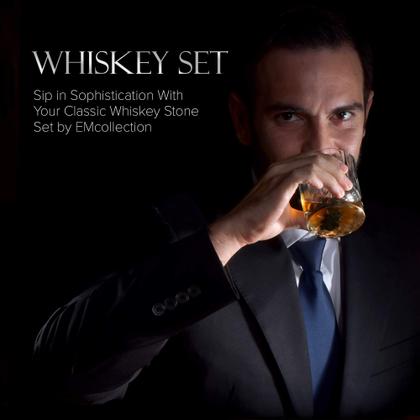 Imagem de Conjunto de copos de uísque EMCollection com pedras de uísque e porta-copos