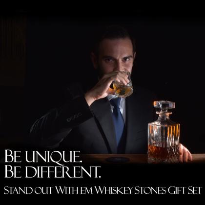 Imagem de Conjunto de copos de uísque EMCollection com pedras de uísque e porta-copos