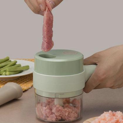 Imagem de Conjunto de cortador elétrico de legumes portátil 4 em 1, mini processador de alimentos portátil, mini cortador