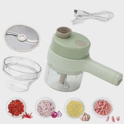 Imagem de Conjunto de cortador elétrico de legumes portátil 4 em 1, mini processador de alimentos portátil, mini cortador