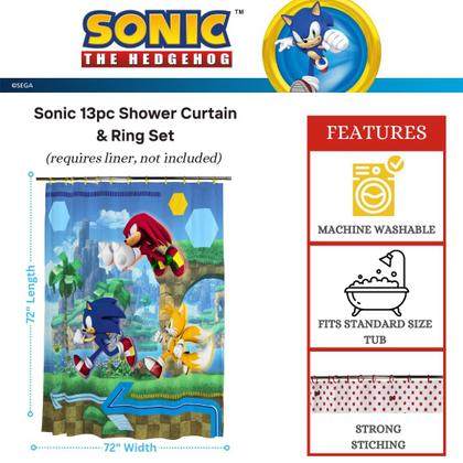Imagem de Conjunto de cortinas de chuveiro Franco Sonic Anime de 13 peças com anéis