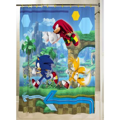 Imagem de Conjunto de cortinas de chuveiro Franco Sonic Anime de 13 peças com anéis