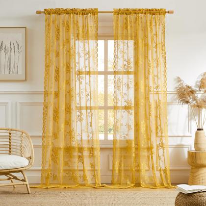 Imagem de Conjunto de cortinas SEEKRIGHT Earth Yellow Lace 115x114cm