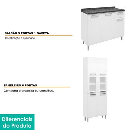 Imagem de Conjunto de Cozinha 3 Peças CZM04 com Balcão 3 Portas 1 Gaveta 6112 Bertolini Branco 