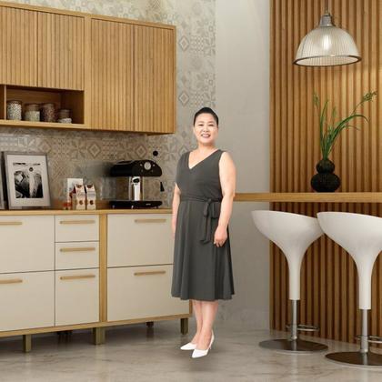 Imagem de Conjunto de Cozinha Armário Paneleiro 4 Portas com Nicho e 2 Armários Aéreo Ripado Torino