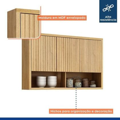 Imagem de Conjunto de Cozinha Armário Paneleiro 4 Portas com Vidro e 2 Armários Aéreo Ripado Torino