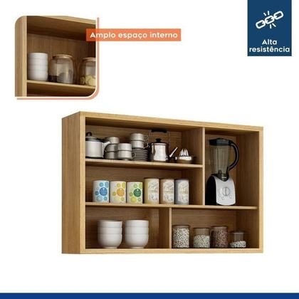 Imagem de Conjunto de Cozinha Armário Paneleiro 4 Portas com Vidro e 2 Armários Aéreo Ripado Torino