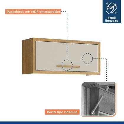 Imagem de Conjunto de Cozinha Armário Paneleiro 4 Portas com Vidro e 2 Armários Aéreo Ripado Torino