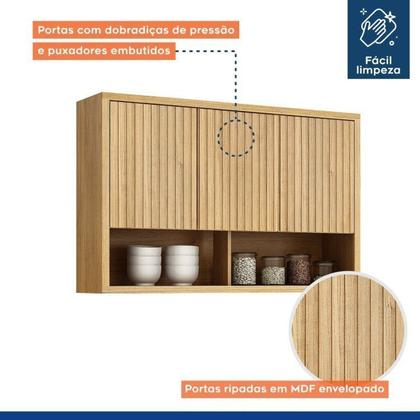 Imagem de Conjunto de Cozinha Armário Paneleiro 4 Portas com Vidro e 2 Armários Aéreo Ripado Torino