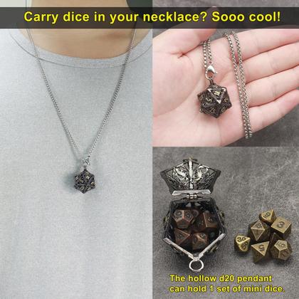 Imagem de Conjunto de dados Haxtec Mini Metal DND com estojo de colar e chaveiro