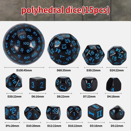 Imagem de Conjunto de dados poliédricos CiaraQ DND (15 unidades) D4-D100 com saco de dados