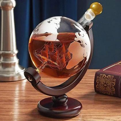 Imagem de Conjunto De Decanter De Uísque Em Forma De Globo, Carafe Sem Chumbo Com Suporte De Madeira E 2