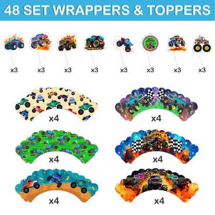 Imagem de Conjunto de decoração de cupcake Monster Truck Theme 48 unidades