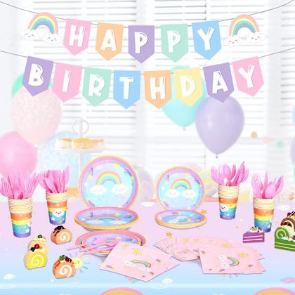 Imagem de Conjunto de decoração de festa Buryeah Rainbow Birthday 30 Guests