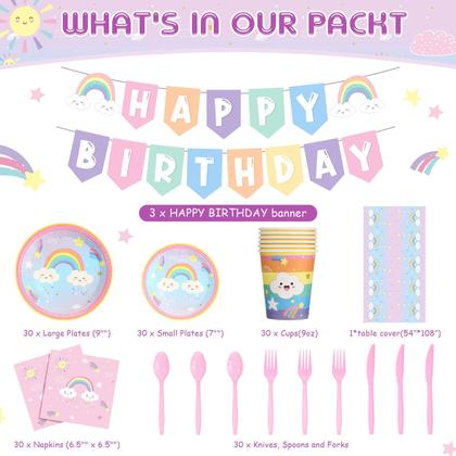 Imagem de Conjunto de decoração de festa Buryeah Rainbow Birthday 30 Guests