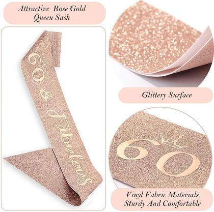 Imagem de Conjunto de decorações de aniversário 60º para Woman Sash Crown Cake Topper
