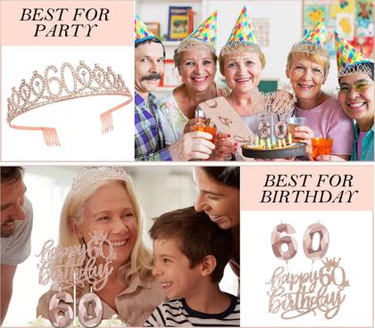 Imagem de Conjunto de decorações de aniversário 60º para Woman Sash Crown Cake Topper