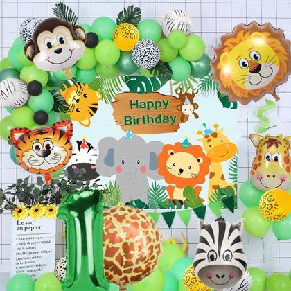 Imagem de Conjunto de decorações de festa com tema Safari Birthday Jungle de 1 ano