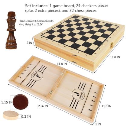 Imagem de Conjunto de discos Fast Sling de madeira Juegoal 4 em 1 para jogos de tabuleiro com xadrez