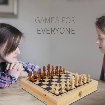 Imagem de Conjunto de discos Fast Sling de madeira Juegoal 4 em 1 para jogos de tabuleiro com xadrez