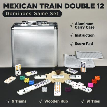Imagem de Conjunto de dominós Mexican Train Queensell Double 12 com cubo de madeira