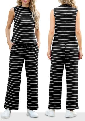 Imagem de Conjunto de duas peças Lepunuo, roupa feminina de verão com listras e gola simulada