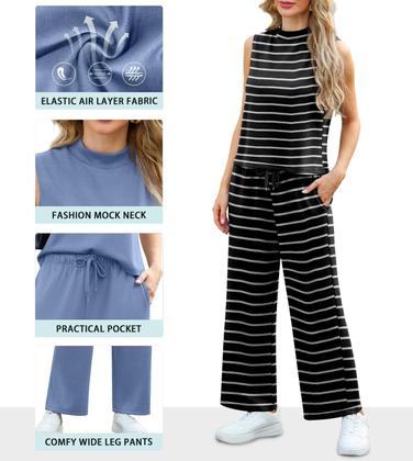 Imagem de Conjunto de duas peças Lepunuo, roupa feminina de verão com listras e gola simulada