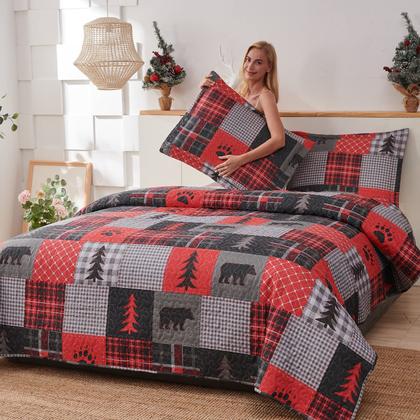 Imagem de Conjunto de edredões Jessy Home Rustic Lodge Bear Twin Size com 2 capas
