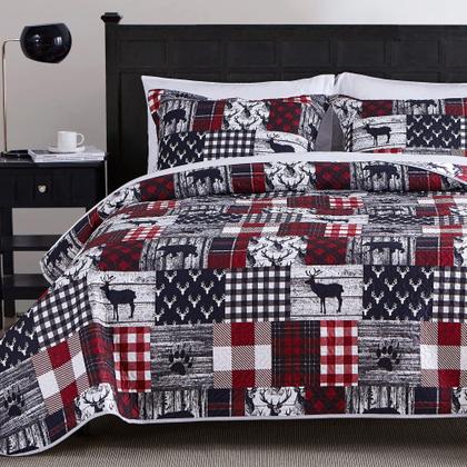 Imagem de Conjunto de edredões UMCHORD Cabin Queen com 2 fronhas Christmas Rustic