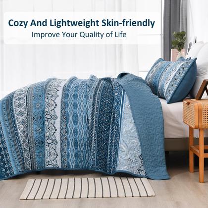 Imagem de Conjunto de edredões WONGS BEDDING Blue Boho listrado em tamanho real (200x230cm)