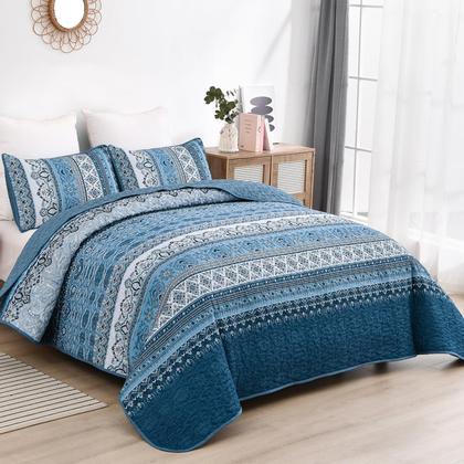 Imagem de Conjunto de edredões WONGS BEDDING Blue Boho listrado em tamanho real (200x230cm)