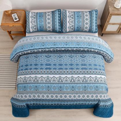 Imagem de Conjunto de edredões WONGS BEDDING Blue Boho listrado em tamanho real (200x230cm)