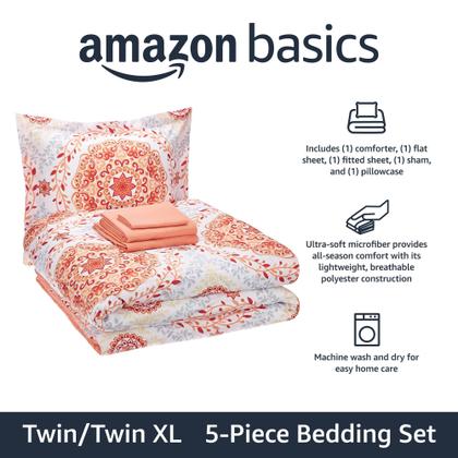 Imagem de Conjunto de edredom Amazon Basics Micromink Sherpa 5 peças Twin