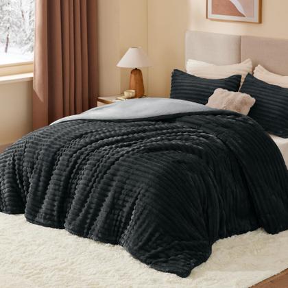 Imagem de Conjunto de edredom BEDELITE Fleece King Black com 2 fronhas