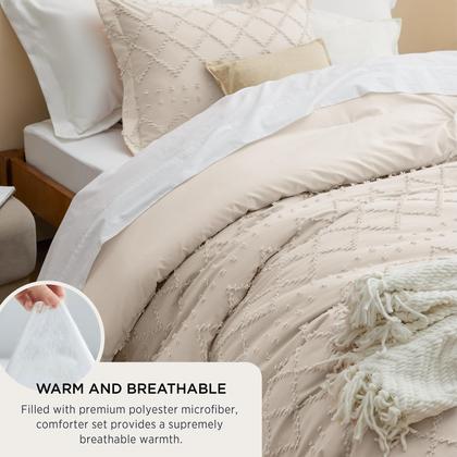 Imagem de Conjunto de edredom Bedsure Full Bege com 2 fronhas, 3 peças