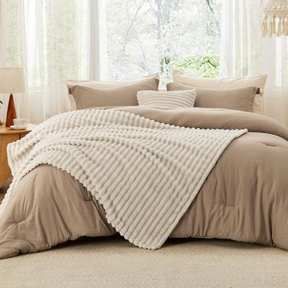 Imagem de Conjunto de edredom Bedsure Queen Size com manta e travesseiro de lã