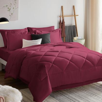 Imagem de Conjunto de edredom CozyLux King Burgundy de 7 peças de cama em uma bolsa