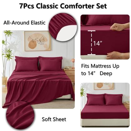 Imagem de Conjunto de edredom CozyLux King Burgundy de 7 peças de cama em uma bolsa