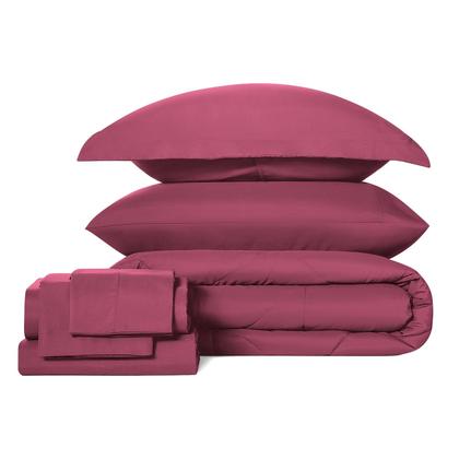 Imagem de Conjunto de edredom CozyLux King Burgundy de 7 peças de cama em uma bolsa