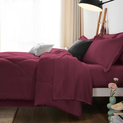 Imagem de Conjunto de edredom CozyLux King Burgundy de 7 peças de cama em uma bolsa