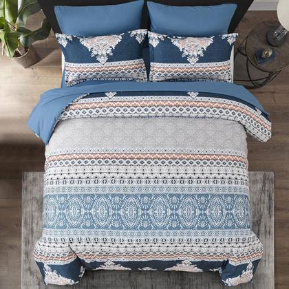 Imagem de Conjunto de edredom DJY Blue Queen Size, 7 peças, cama listrada boho em uma bolsa
