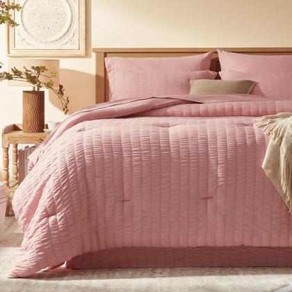 Imagem de Conjunto de edredom Laojin Balhen Queen 8 peças Seersucker Pink