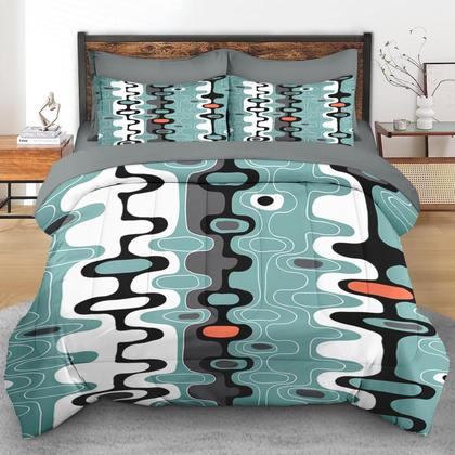 Imagem de Conjunto de edredom Pamnest em tamanho real, listras retrô de meados do século