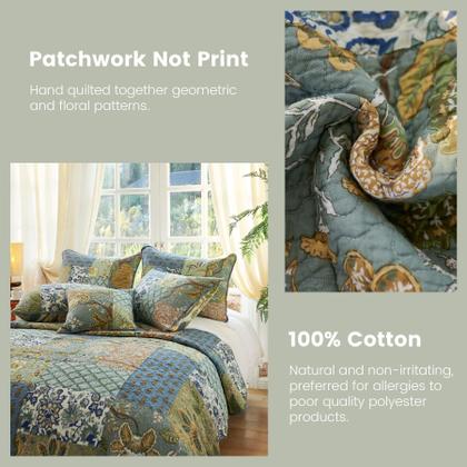 Imagem de Conjunto de edredom Secgo King Size 100% algodão verde com 2 capas